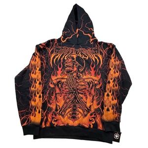 NWT Affliction Men's Infernal Nightmare Hoodie Skull Flames Mens Size 3XL